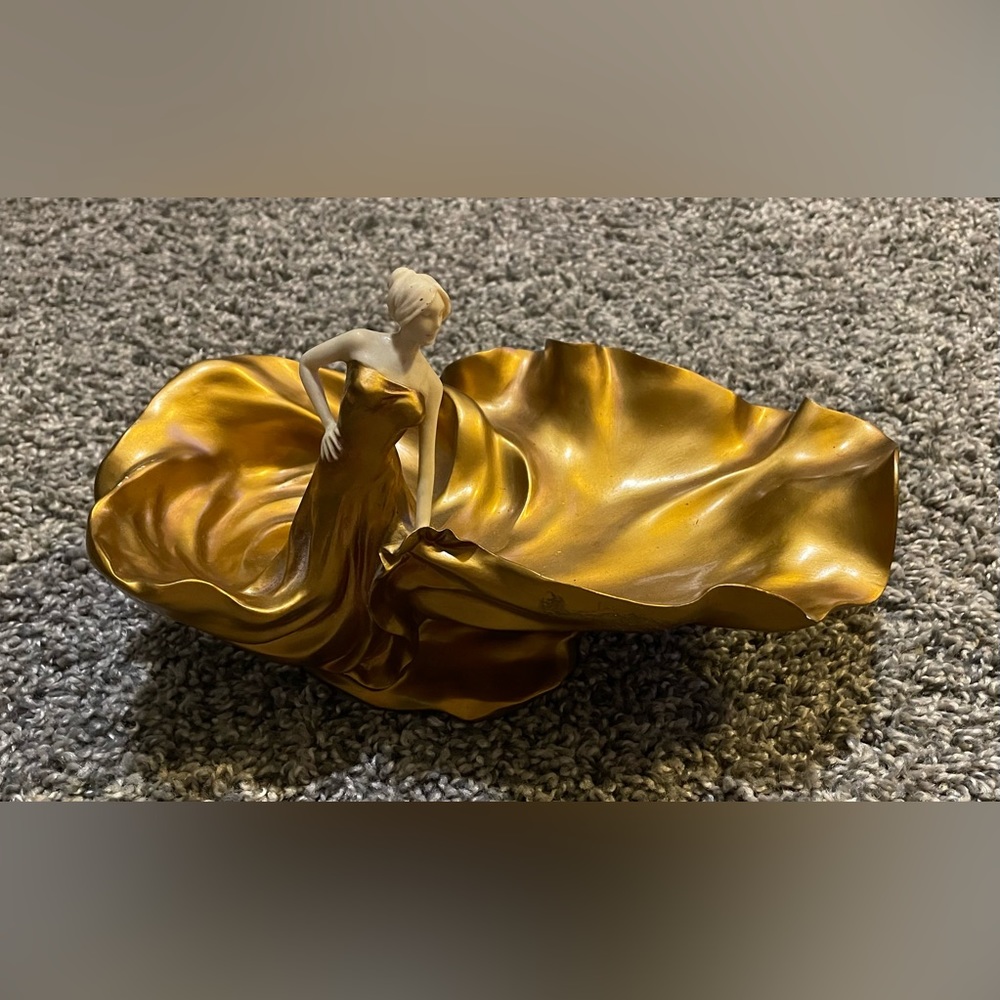 Rare Veronese 2004 Dish Decor Statue Girl Woman Lady Gold Dress Mid Century Mod
